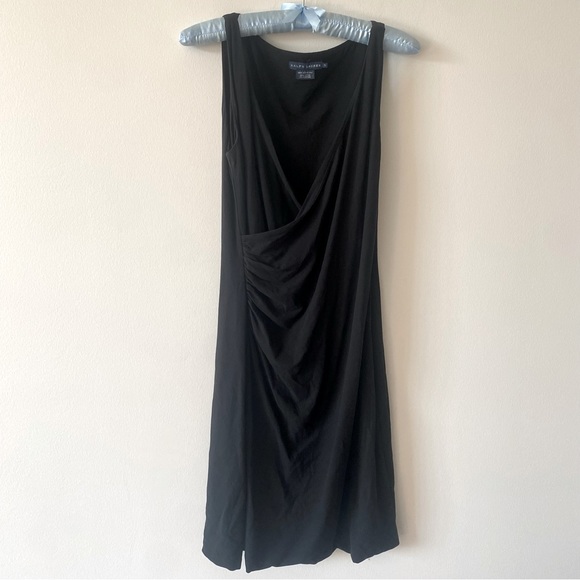 Vintage Y2K Ralph Lauren Blue Label Sleeveless V Neck Wrap Black Mini Dress - Picture 5 of 11